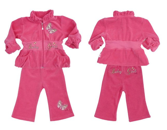 Komplet Baby Girl z weluru- różowy