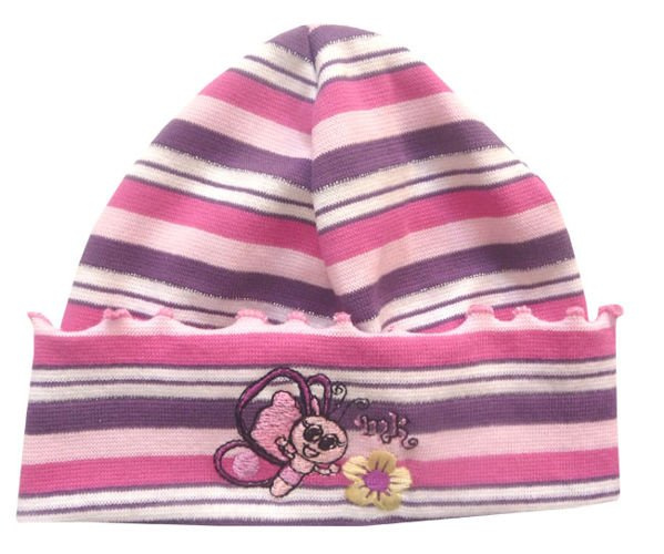 Czapka dziewczęca w paski roz.3-4 fiolet z różem
